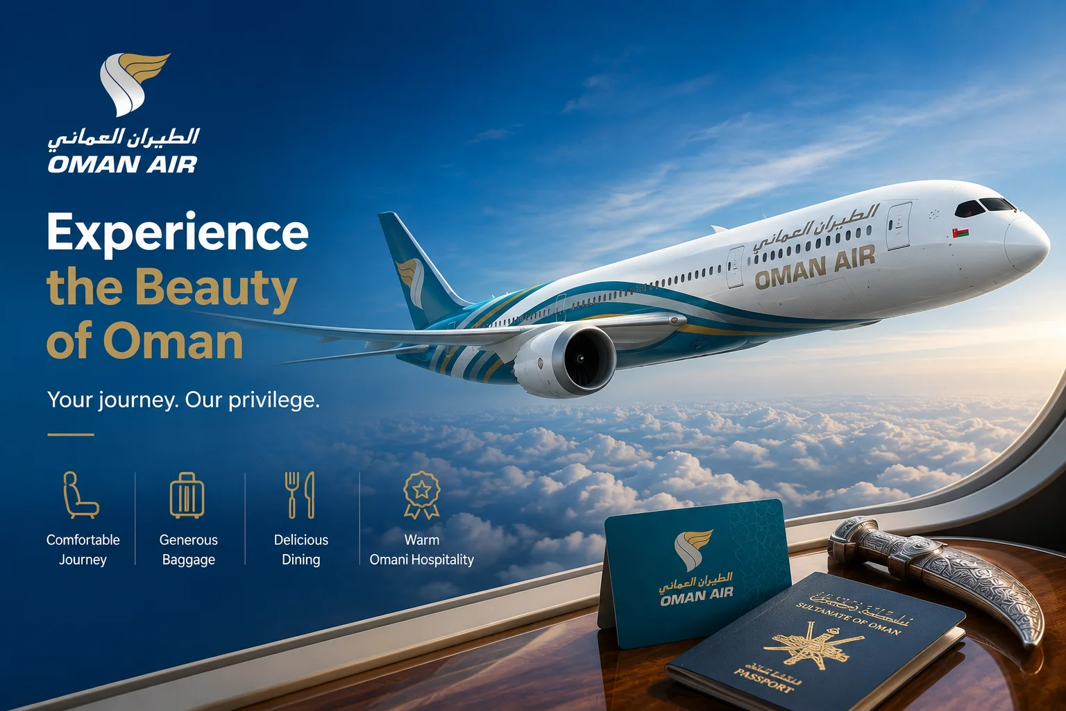 Oman Air international airline offering flights, premium cabins, award-winning service, and global travel to destinations across the Middle East, Asia, Europe, and Africa.