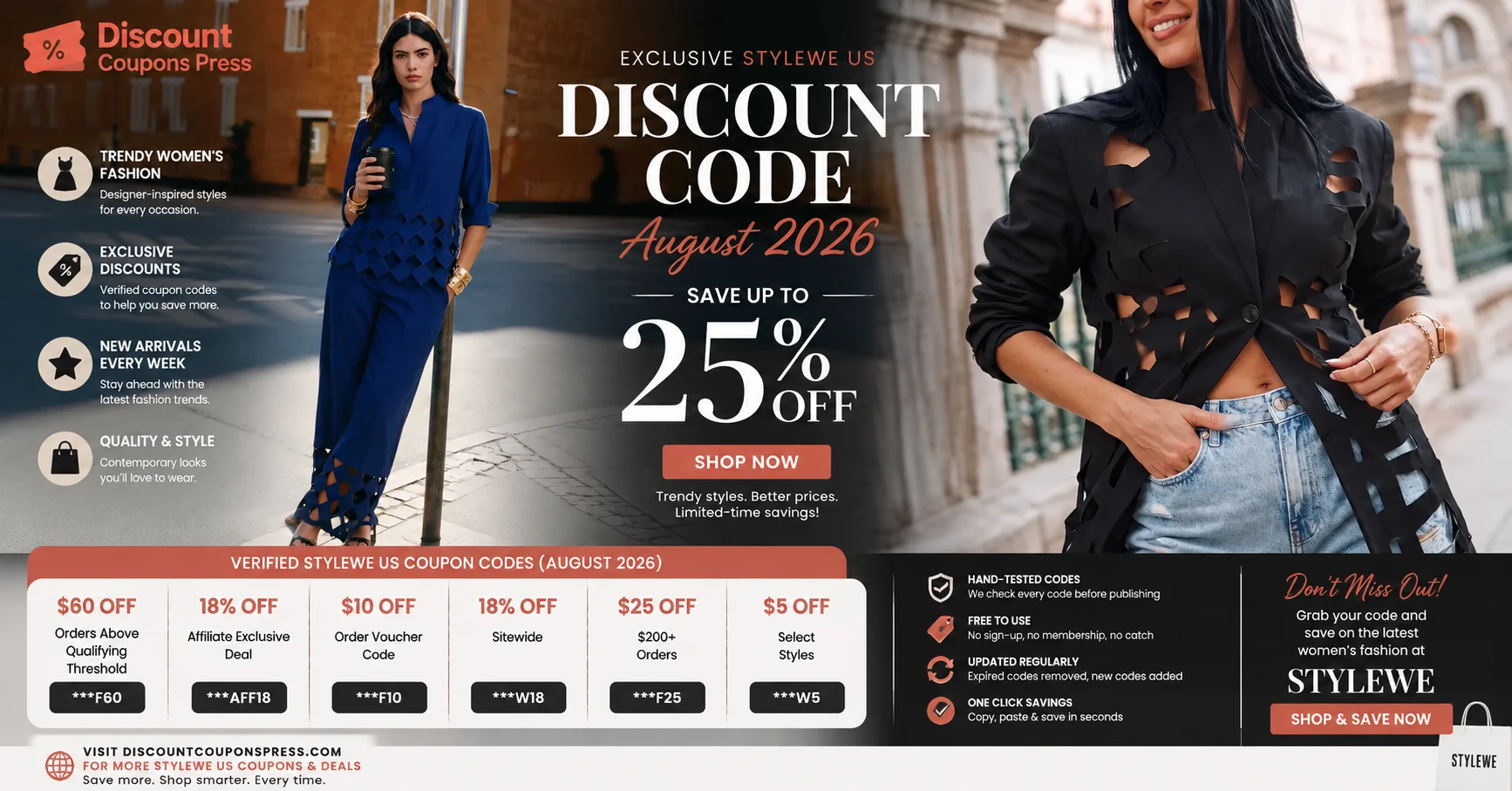 StyleWe US discount codes and coupons for women's fashion – DiscountCouponsPress, August 2026