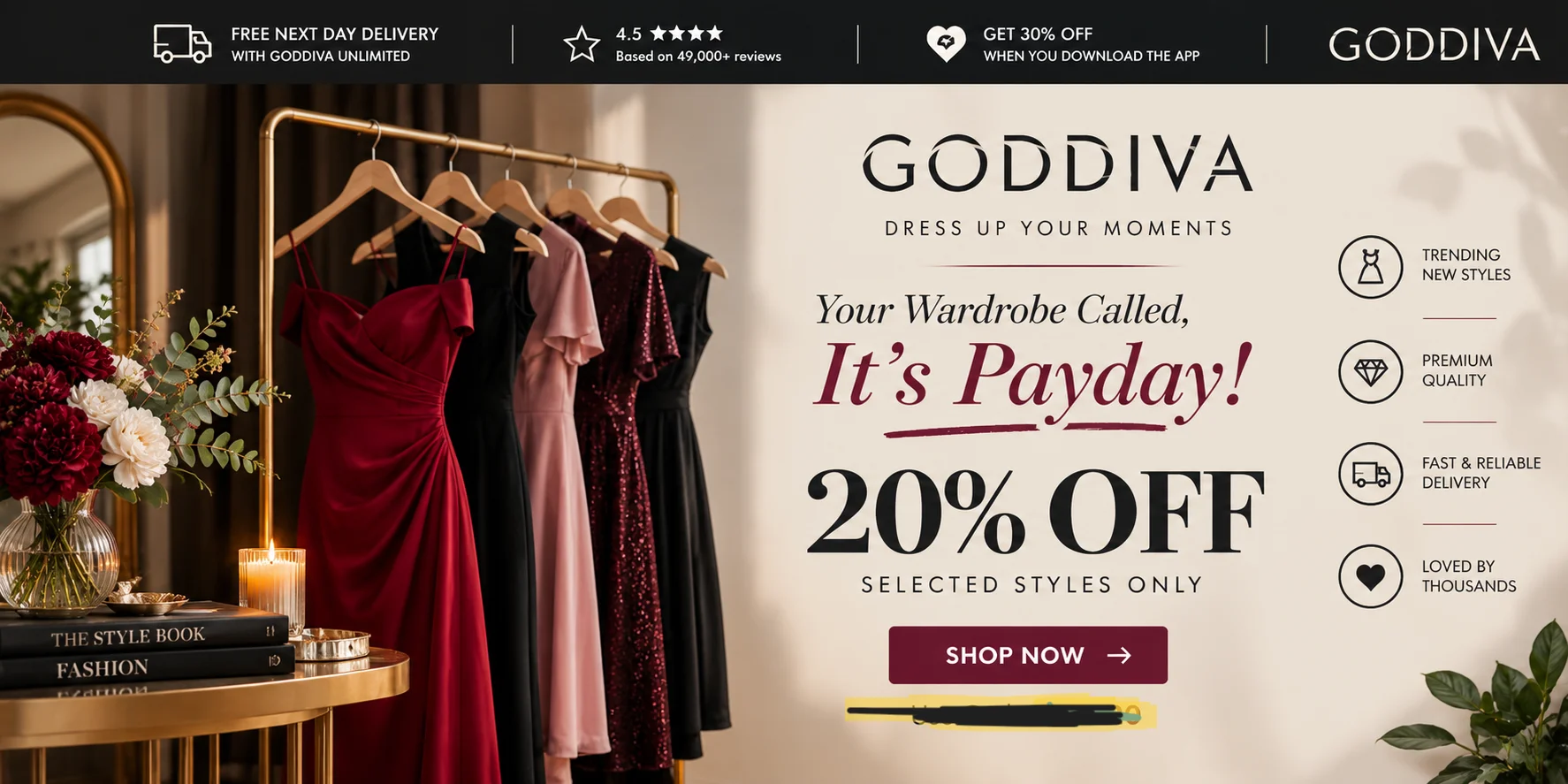 Goddiva discount code September 2026 for dresses, partywear and bridesmaid fashion