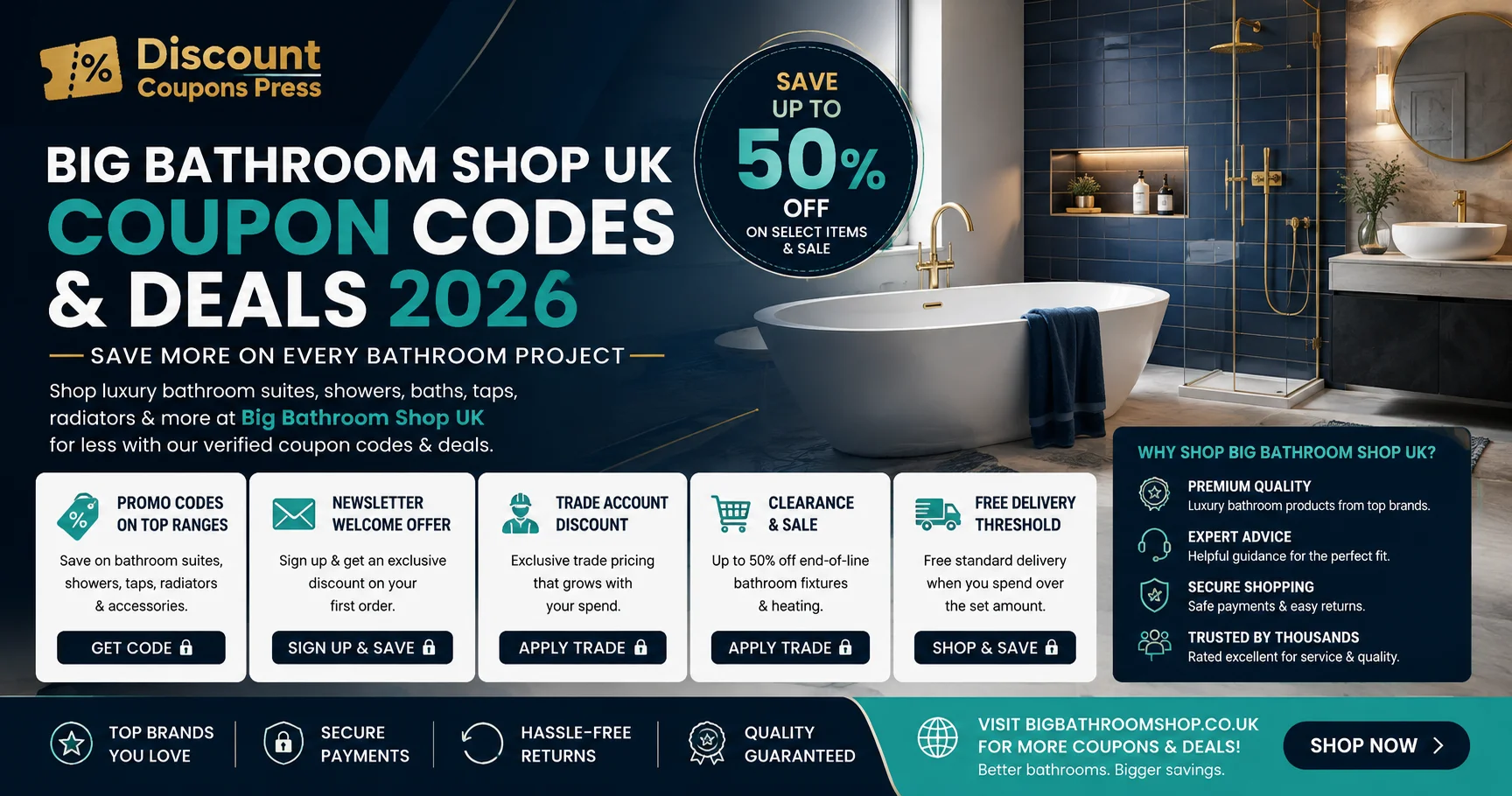 Big Bathroom Shop UK discount code and coupons guide for August 2026