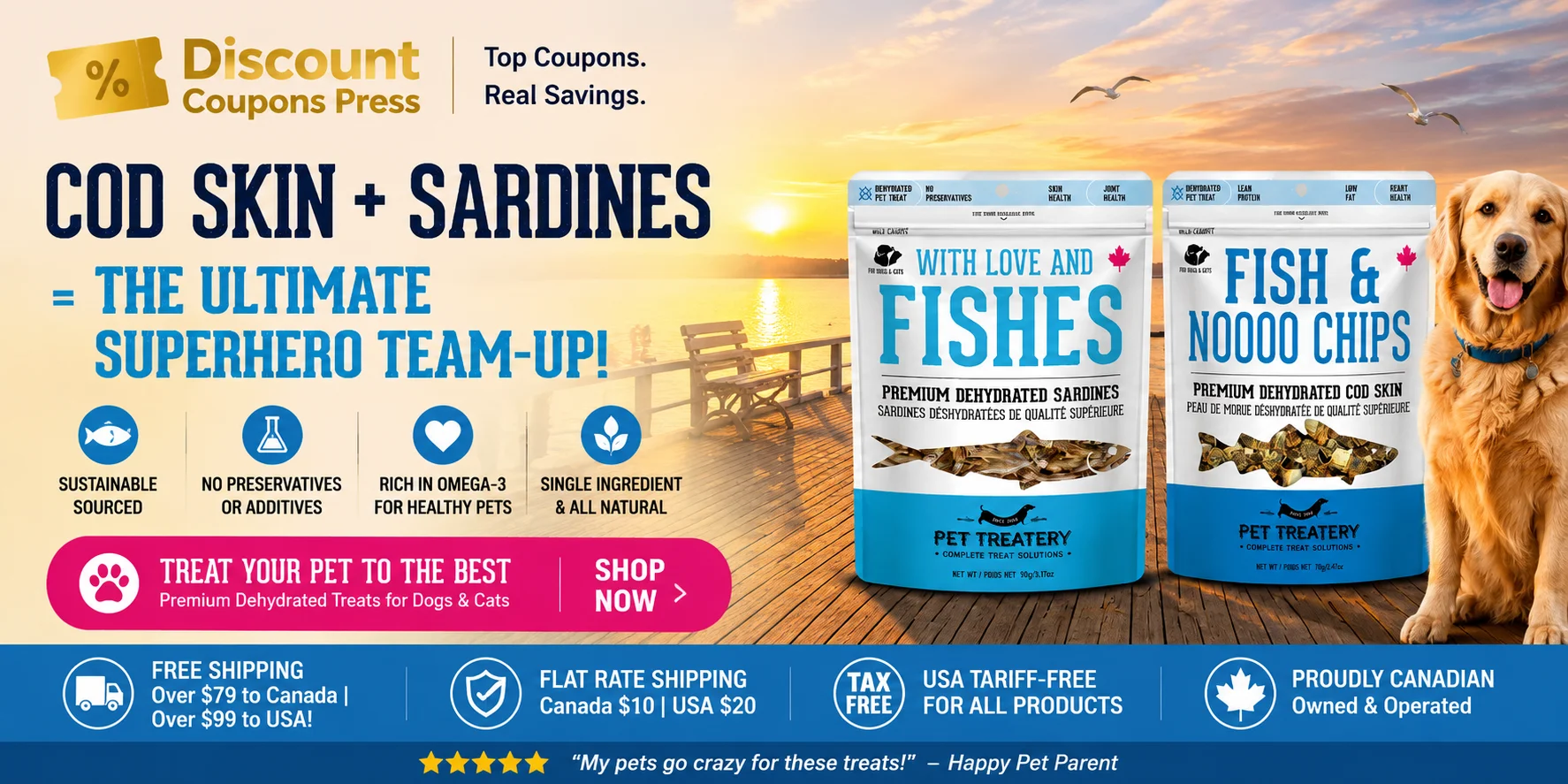 Pet Treatery coupons and deals for dog and cat treats