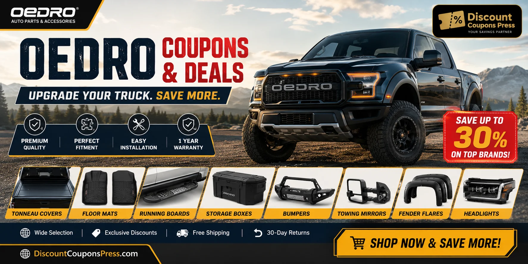 OEDRO coupons and deals for truck accessories including tonneau covers floor mats running boards and auto parts