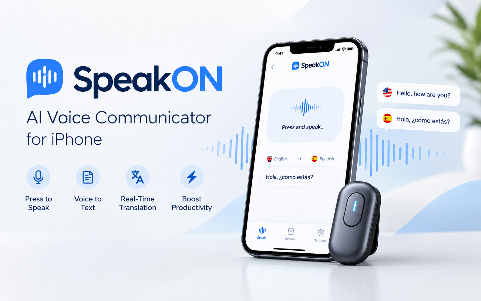 SpeakON AI voice keyboard and communicator for iPhone