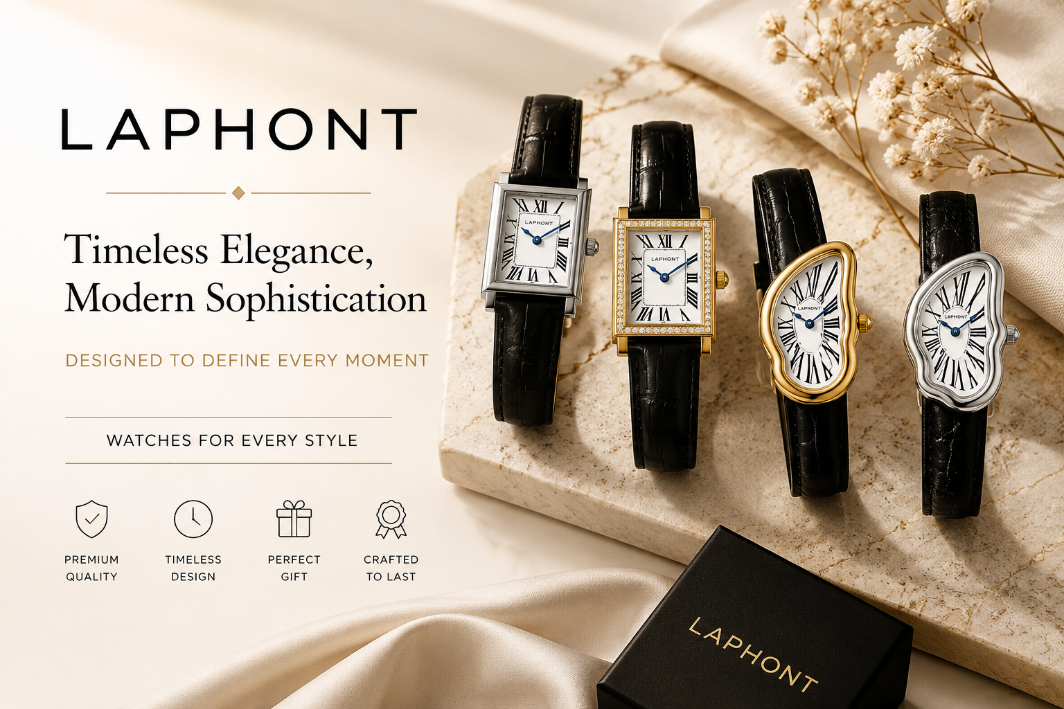 Laphont collection featuring premium watches, necklaces, bracelets, rings, chains, and modern fashion accessories for men and women.