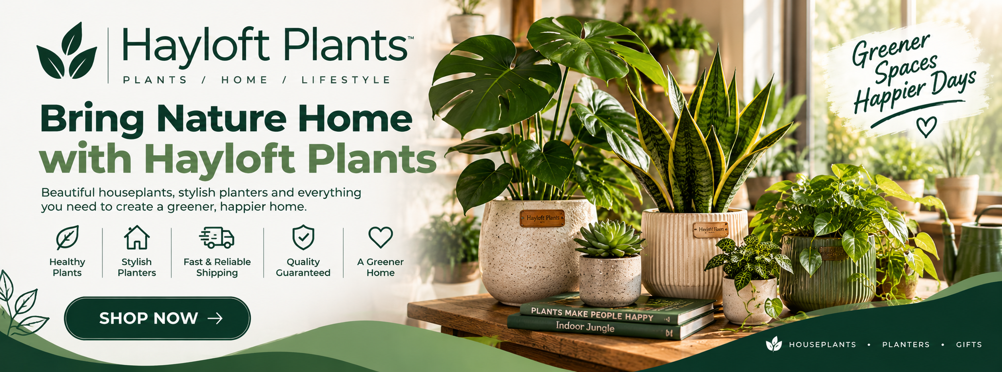 Hayloft Plants logo and featured promotional banner