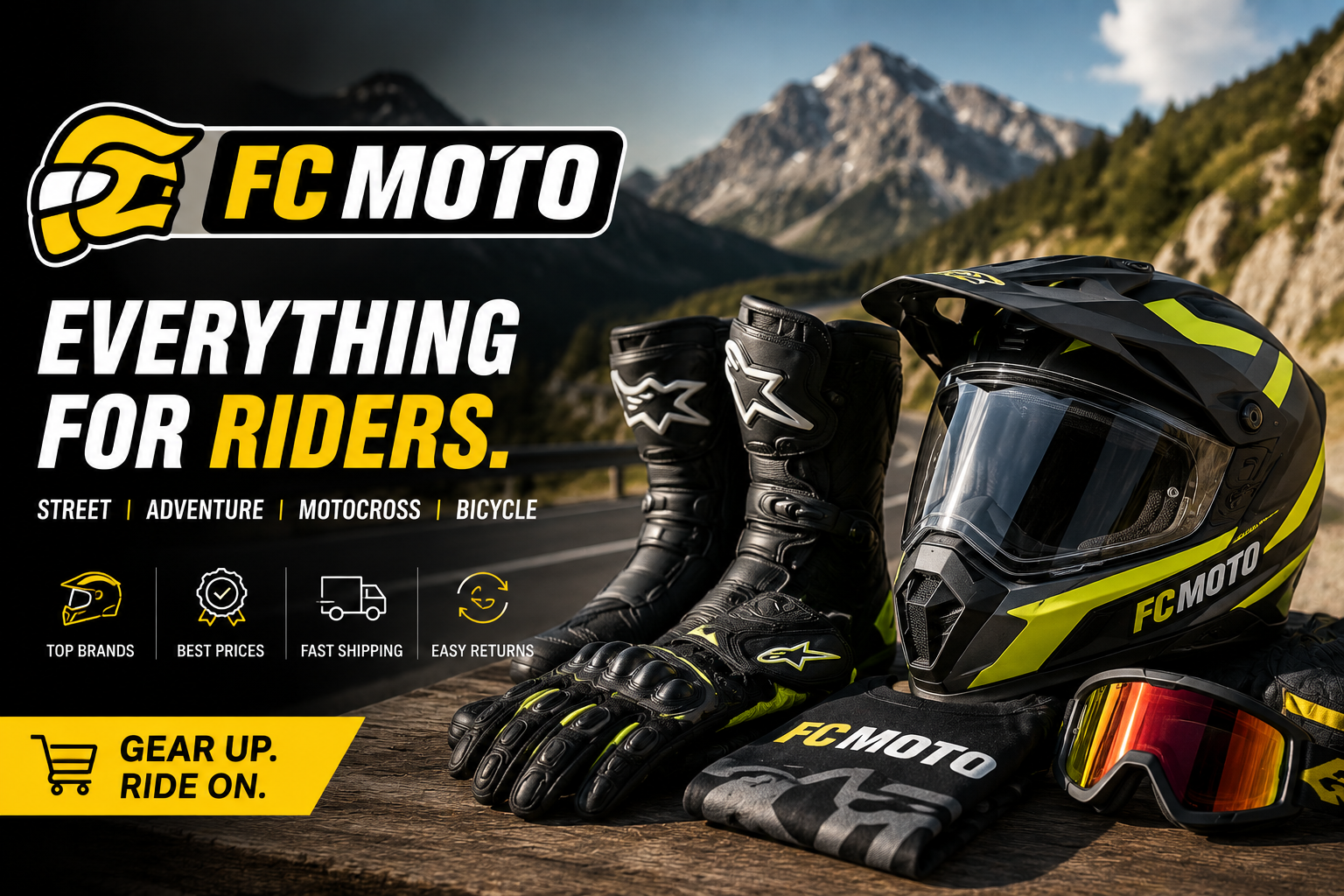 FC-Moto motorcycle gear collection featuring helmets, riding jackets, gloves, boots, protective equipment, motorcycle parts, accessories, and premium riding apparel from leading global brands.