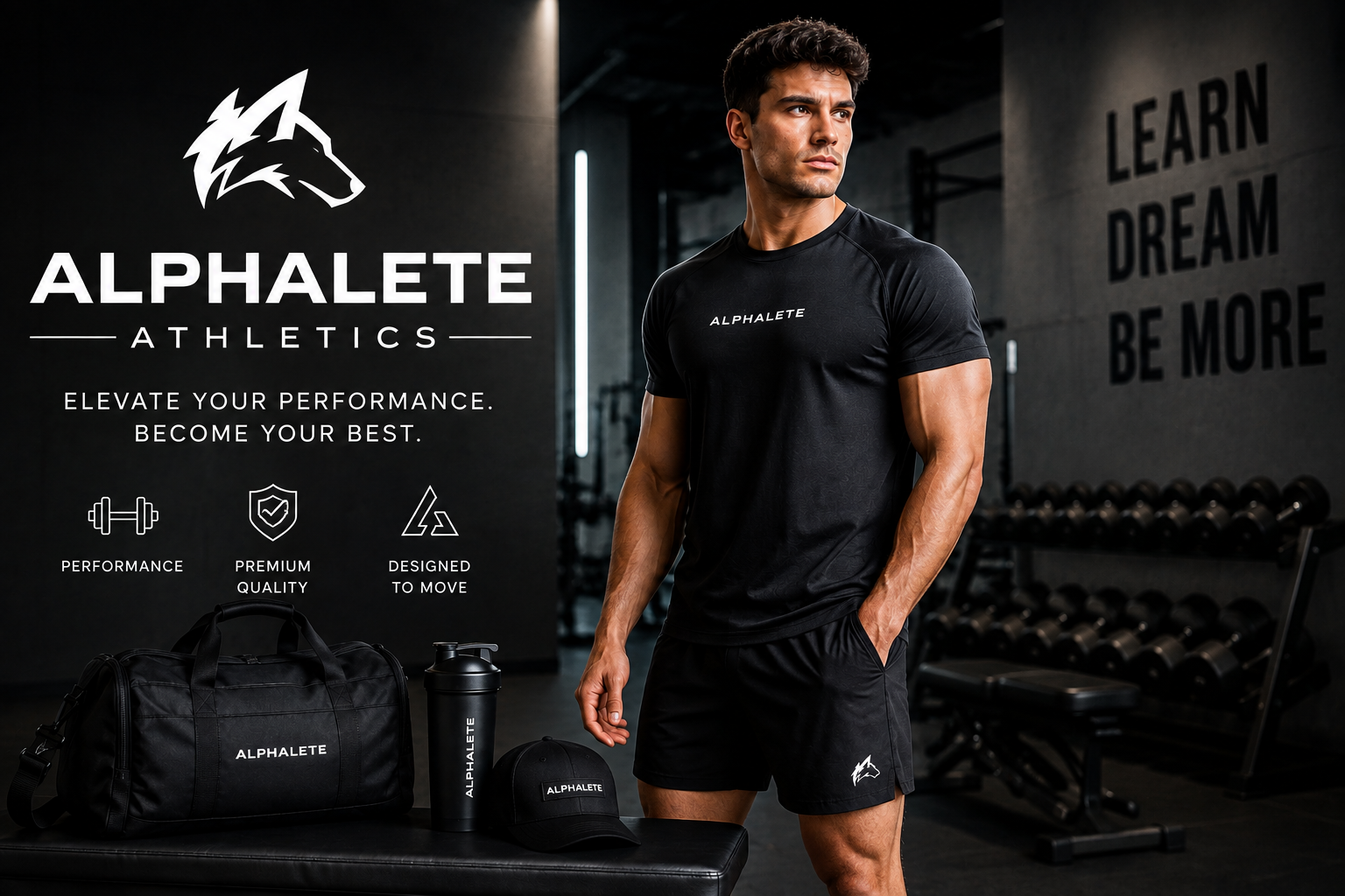 Alphalete Athletics online store featuring men's and women's activewear, leggings, shorts, bras, shirts, workout sets, gym clothing, and fitness accessories.