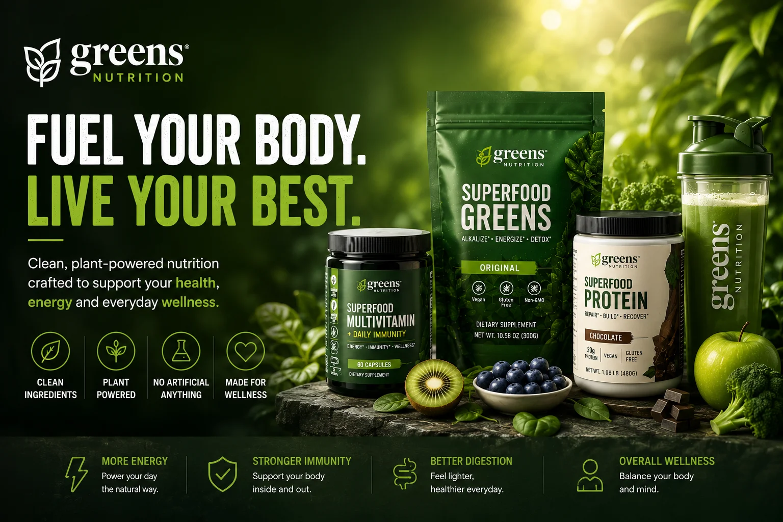 Greens Nutrition online store featuring premium vitamins, herbal supplements, natural health products, and wellness essentials.