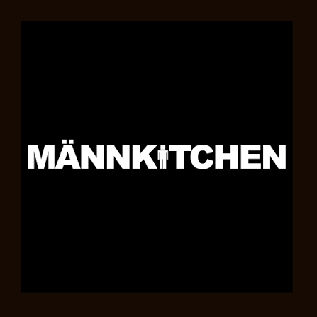 MÄNNKITCHEN kitchen tools featuring Pepper Cannon and Salt Cannon grinders, stainless steel spatulas, chef knives, garlic press, peppercorns, and cooking accessories.