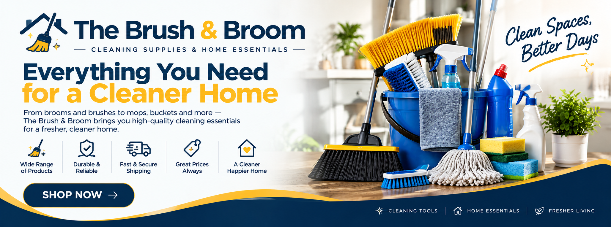 The Brush & Broom logo and featured promotional banner