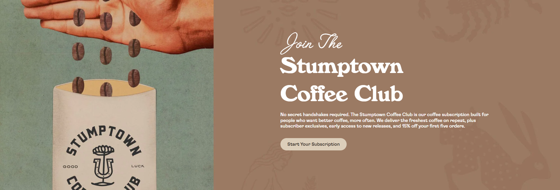 Stumptown Coffee Roasters logo and featured promotional banner