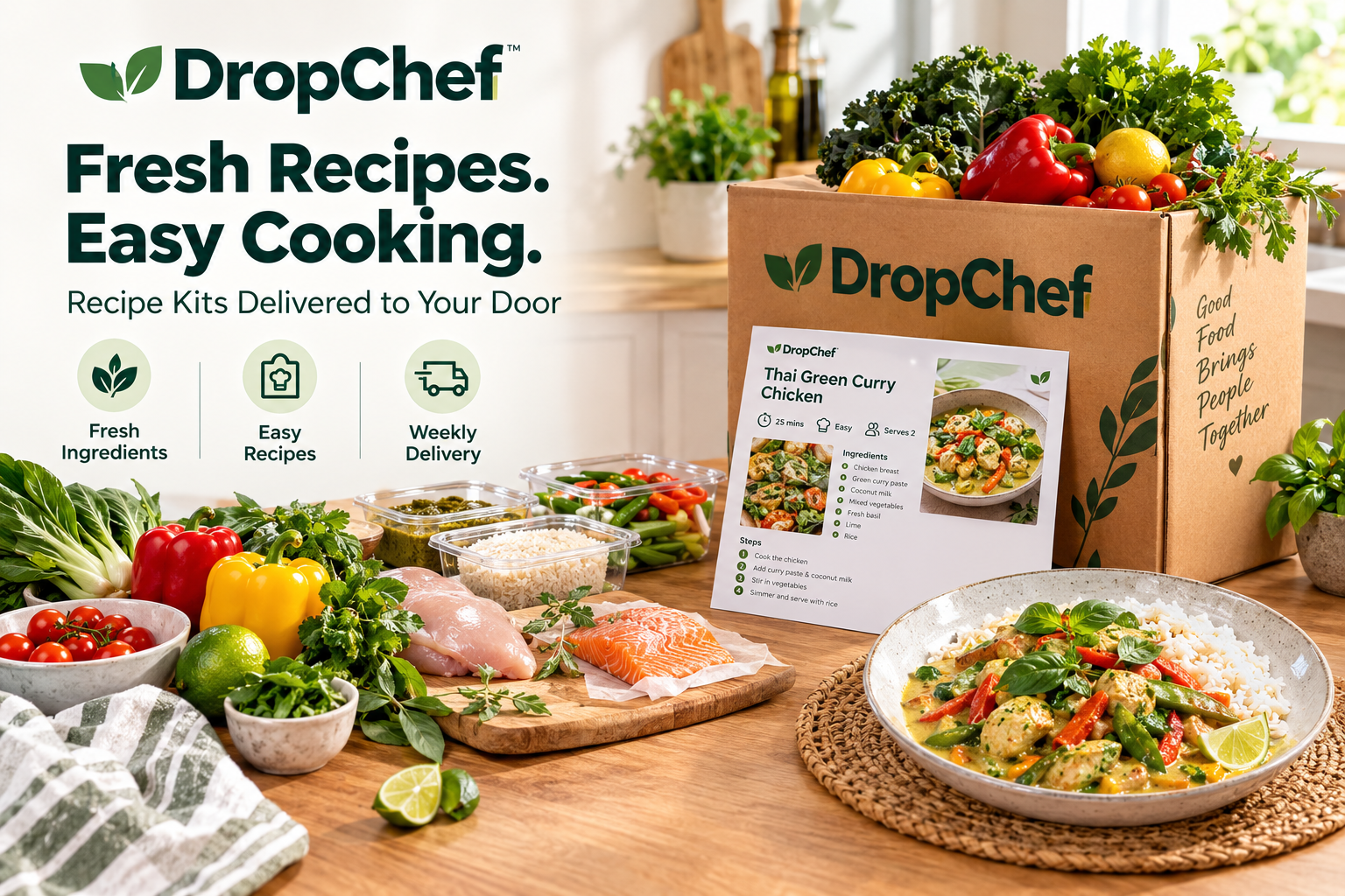 DropChef recipe kits with pre-portioned fresh ingredients and easy-to-follow recipes for weekly home meal delivery in Ireland.