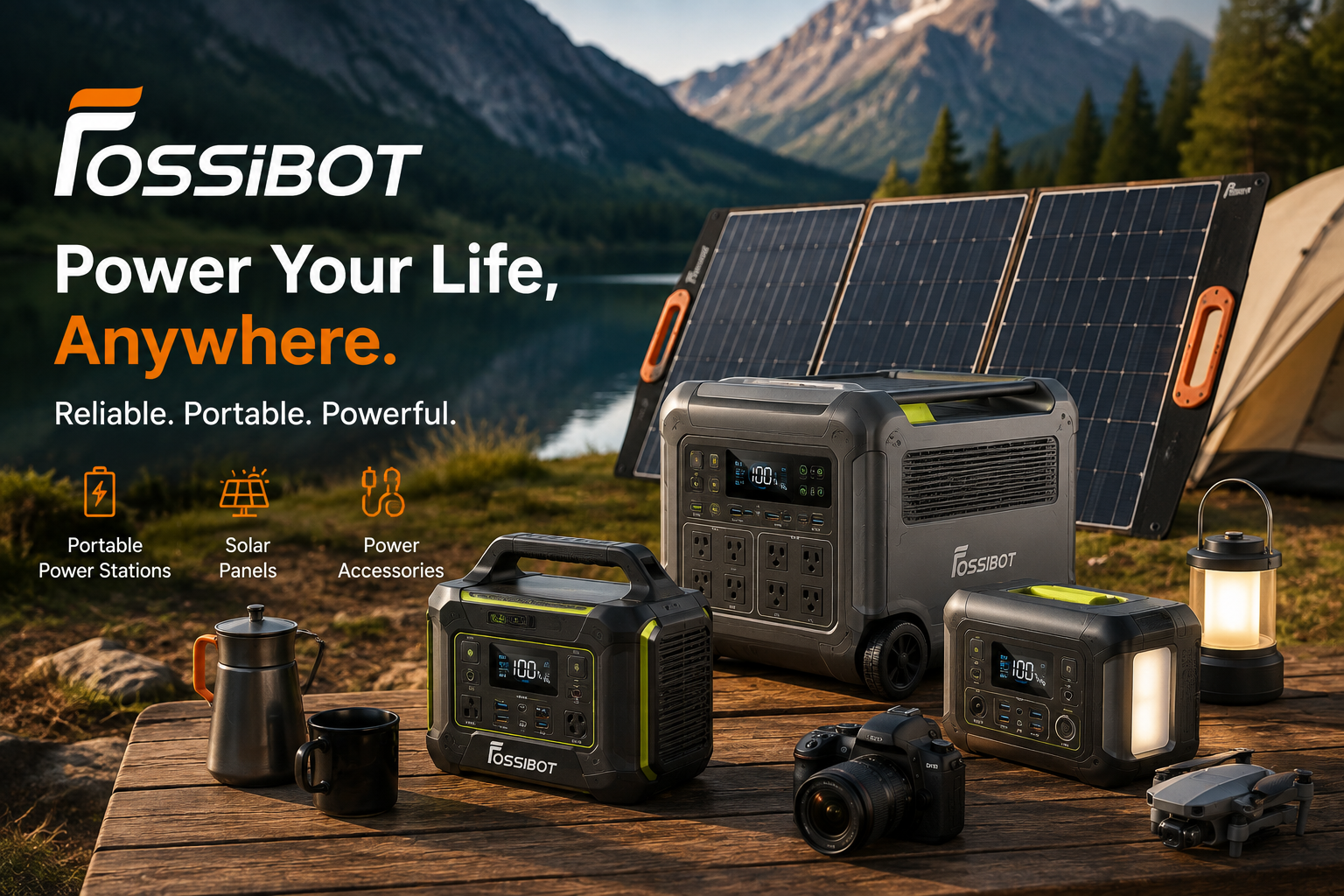 FOSSiBOT Netherlands portable power collection featuring solar generators, portable power stations, LiFePO₄ battery systems, solar panels, rugged smartphones, and reliable backup power solutions for home and outdoor adventures.