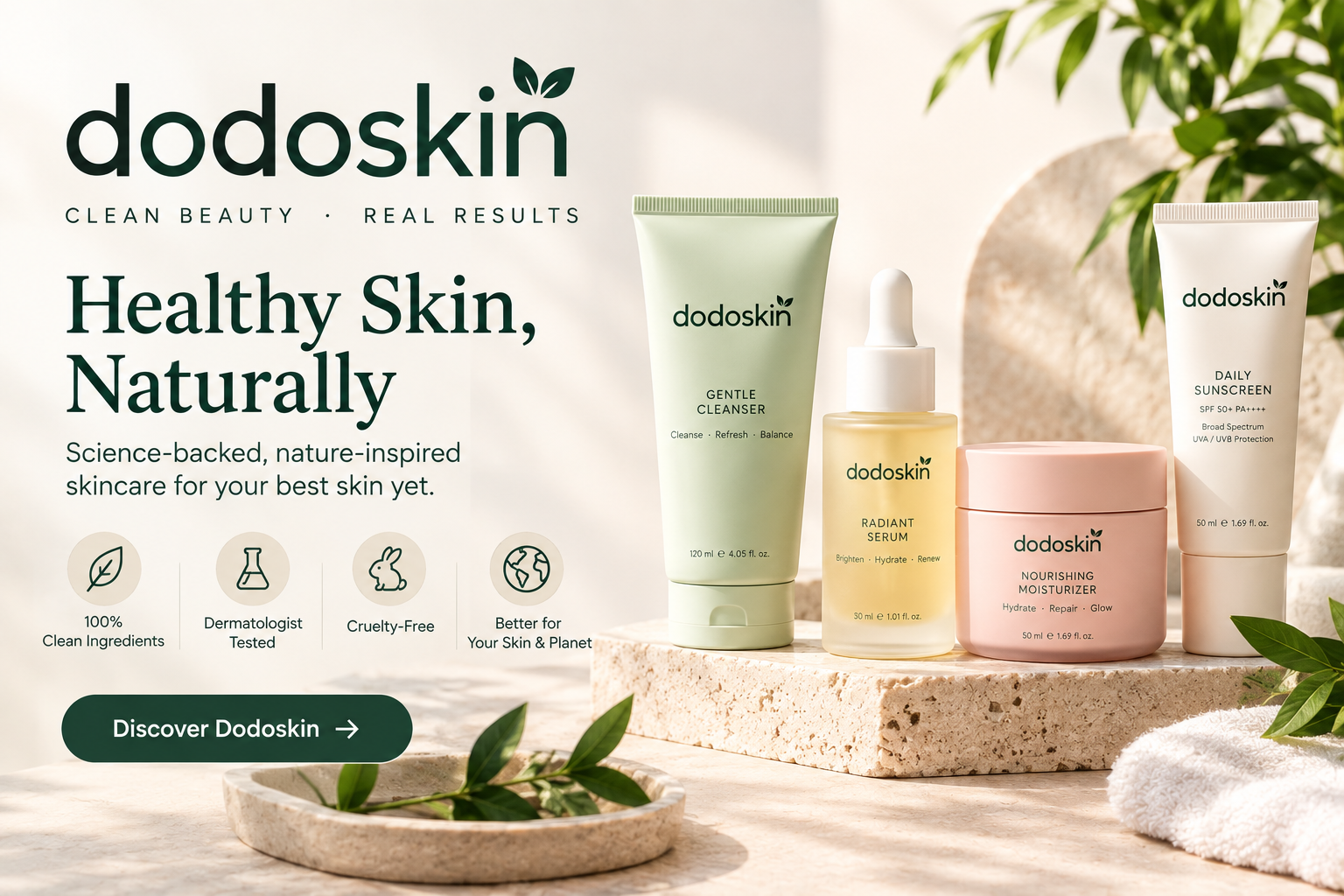 DODOSKIN Korean beauty store featuring skincare, makeup, suncare, hair and body care, fragrances, beauty devices, wellness products, and popular K-beauty brands.