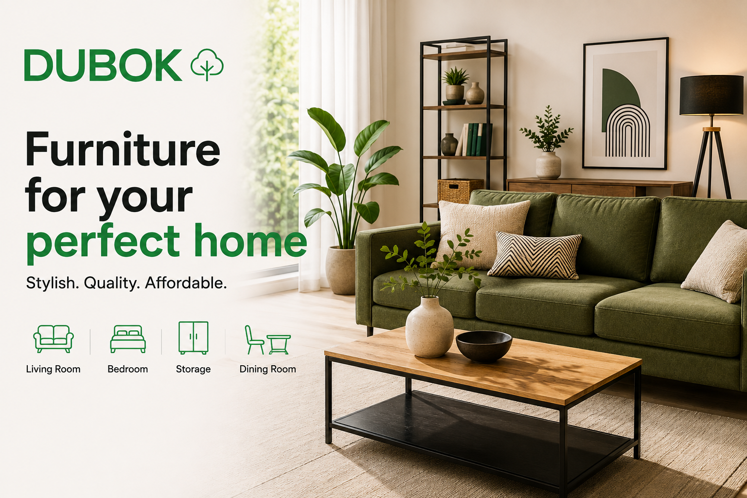 Dubok online furniture store featuring bedroom furniture, sofas, wardrobes, dining sets, office furniture, home décor, and stylish furnishings for every room.