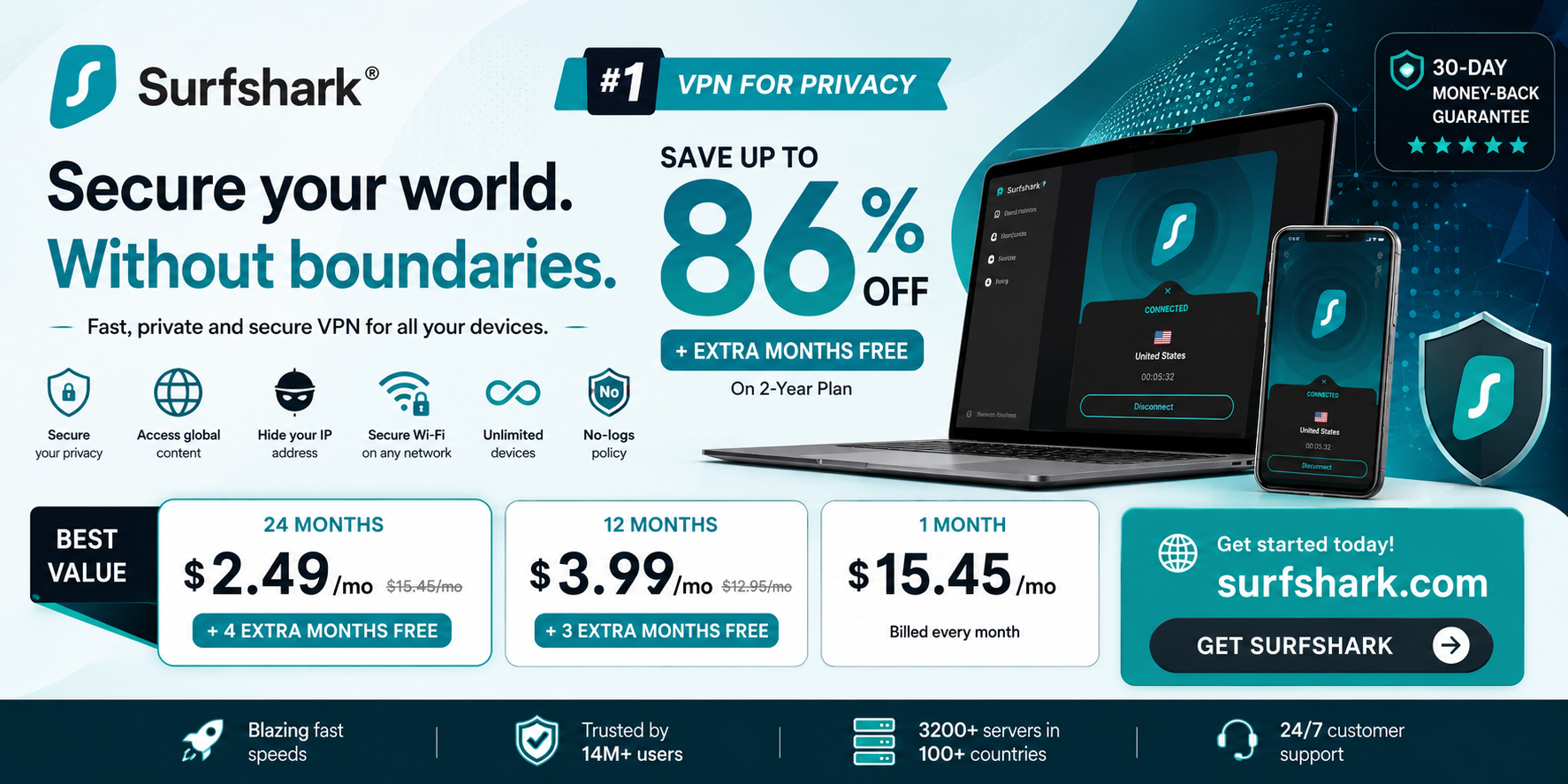Premium VPN service offering unlimited simultaneous device connections and robust privacy features.