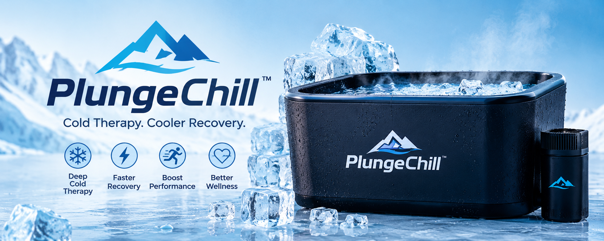 Plunge Chill online store featuring cold plunge tubs, ice baths, water chillers, filtration systems, and complete cold plunge recovery bundles.