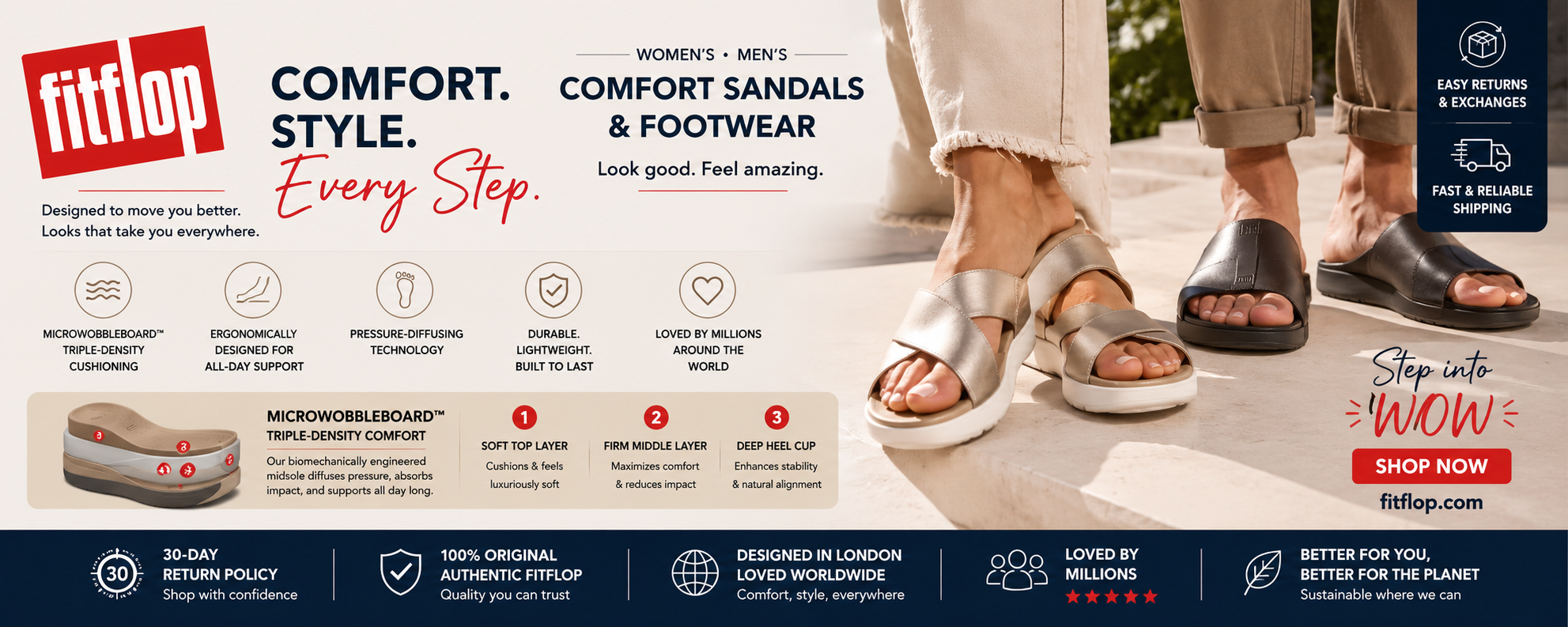 FitFlop guarantees that each pair reduces joint impact and maximizes your daily energy